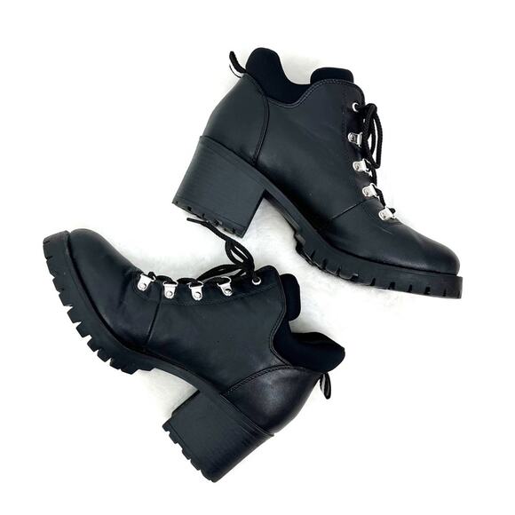 Jane and the Shoe Women’s Marly Ankle Boots Chunky Heel Lace Up Moto 8.5 Black - Picture 1 of 10